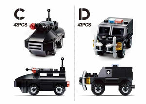 Builder Police Building Brick Display Set, x2 each kit A-D