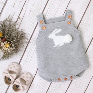 Baby Girl 1pcs 3D Bunny Embroidered Graphic Strap Knitted Onesies Bodysuit