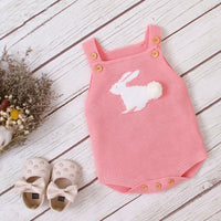 Baby Girl 1pcs 3D Bunny Embroidered Graphic Strap Knitted Onesies Bodysuit
