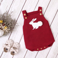 Baby Girl 1pcs 3D Bunny Embroidered Graphic Strap Knitted Onesies Bodysuit
