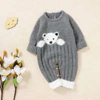 Baby Bear Jacquard Design Long Sleeve Cute Knitted Jumpsuits
