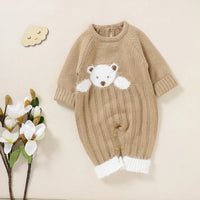 Baby Bear Jacquard Design Long Sleeve Cute Knitted Jumpsuits
