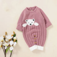 Baby Bear Jacquard Design Long Sleeve Cute Knitted Jumpsuits
