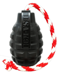 USA-K9 Grenade Durable Rubber Chew Toy, Treat Dispenser, Reward Toy, Tug Toy, and Retrieving Toy