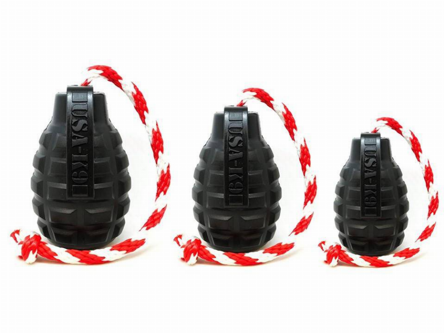 USA-K9 Grenade Durable Rubber Chew Toy, Treat Dispenser, Reward Toy, Tug Toy, and Retrieving Toy