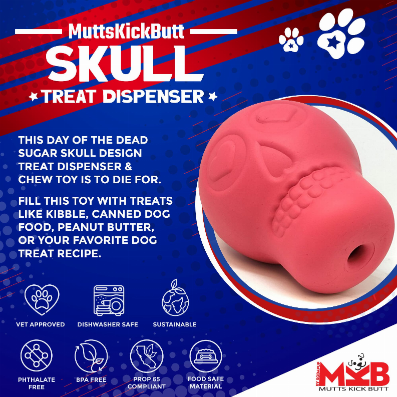 MKB Sugar Skull Durable Rubber Chew Toy & Treat Dispenser