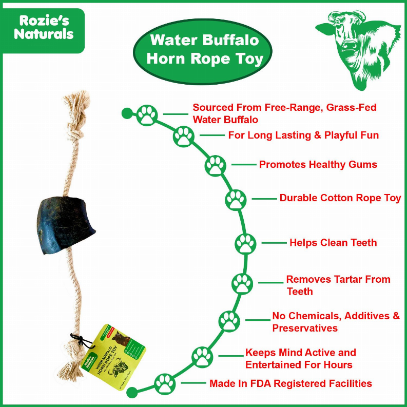 WATER BUFFALO HORN ROPE TUG TOY-100% Cotton Rope 14